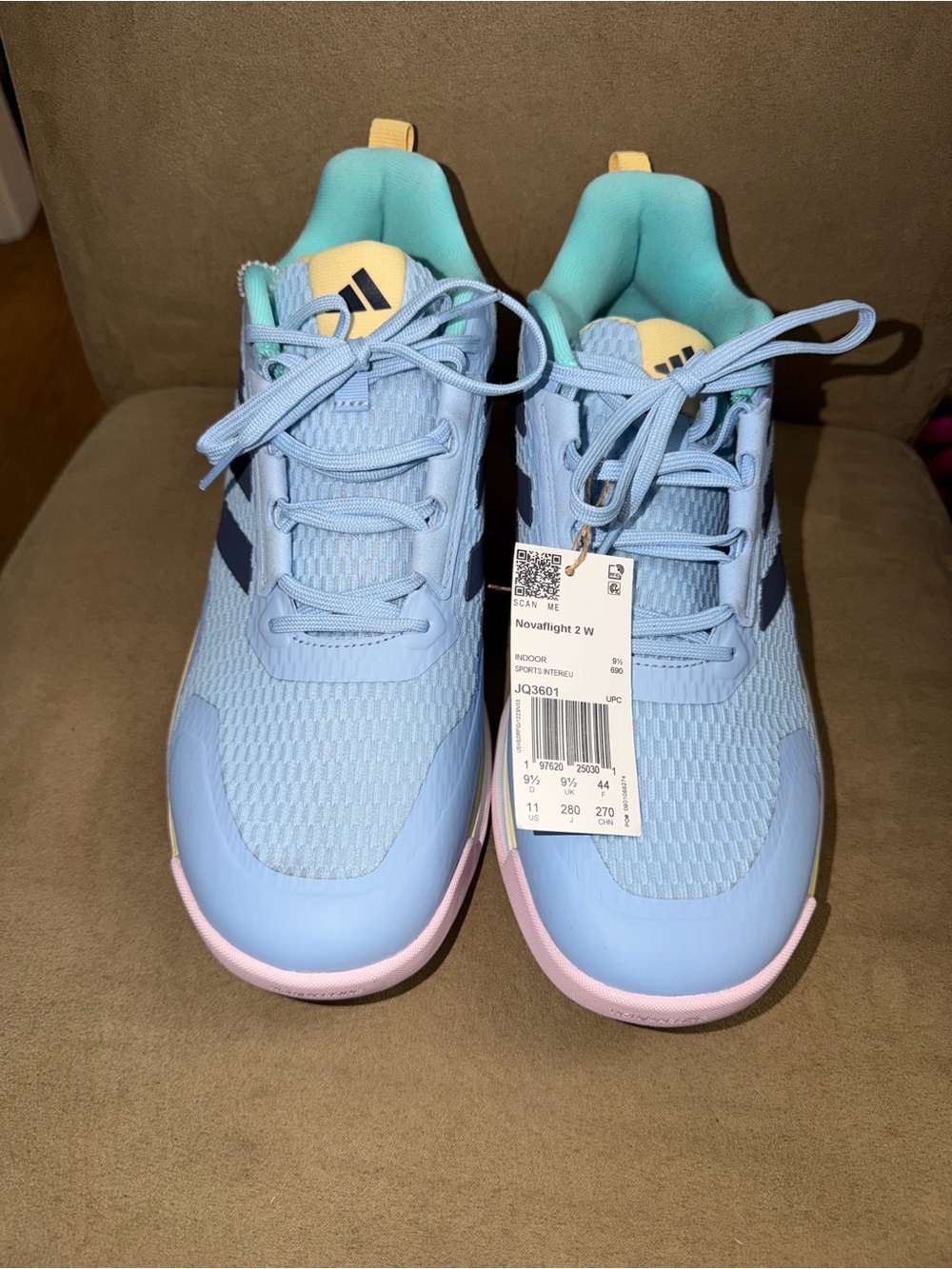 adidas Kids Light Blue Sneakers with Pink Trim and Teal Lining